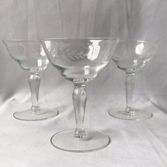 Vintage Other - Vintage (3) etched crystal Rob Roy glasses
